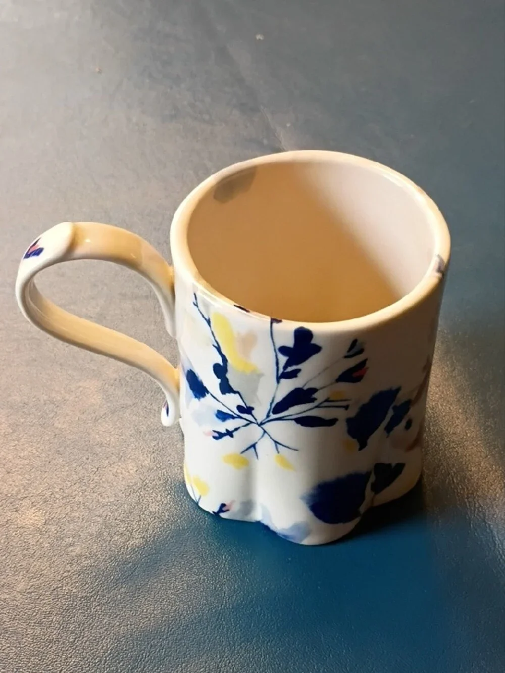 Anthropologie Floral Porcelain Mug in White, Blue & Pink
